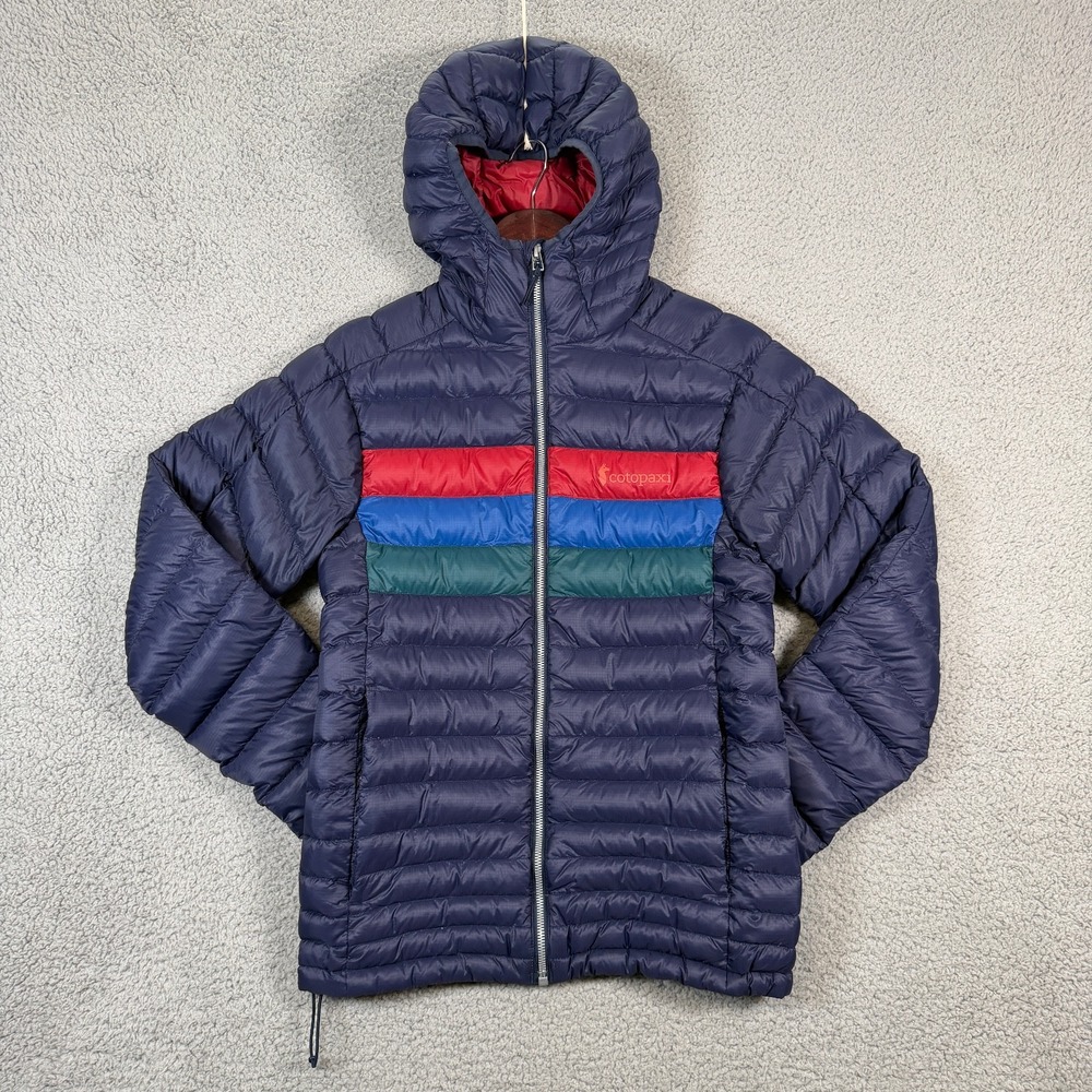 Cotopaxi Fuego Hooded Down Jacket Mens XS Blue Full Zip Luxury Puffer Insulated